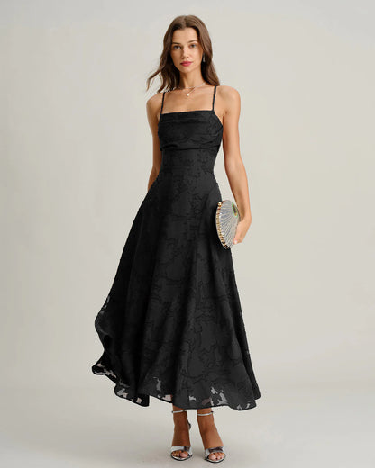 Vestido largo tipo slip con estampado jacquard y espalda cruzada