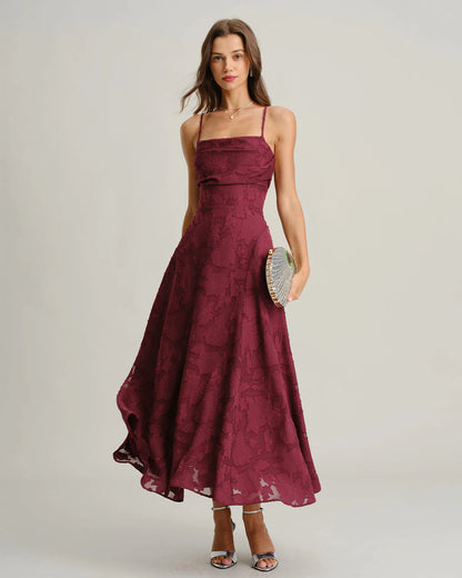 Vestido largo tipo slip con estampado jacquard y espalda cruzada